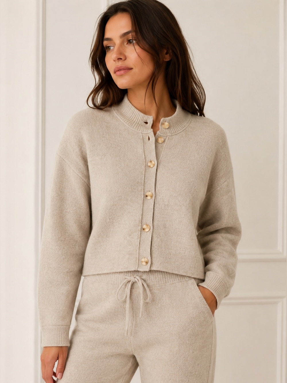 NWT Something Navy Oatmeal Cashmere Blend Mock Neck Cropped Cardigan XXL $195
